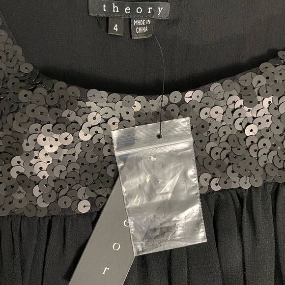 Theory Little Black Dress 100% Silk Lined Short Party Dress Arleigh Size 4 - Picture 5 of 5